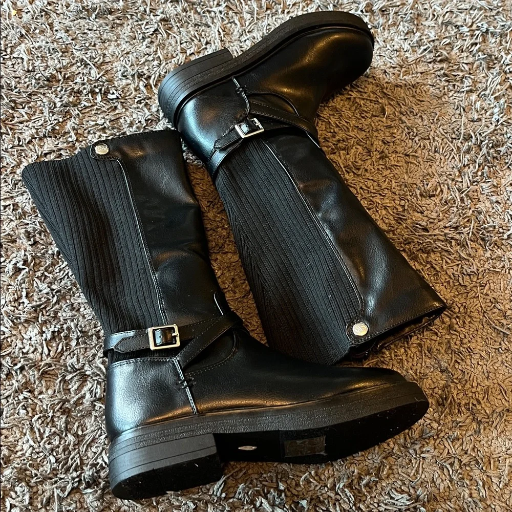😍🖤Steve Madden Black Mid-Calf Riding Boots with Ankle Strap